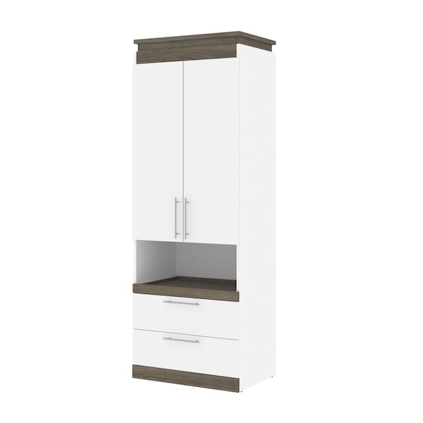 Orion 30W Storage Cabinet with Pull-Out Shelf, White & Walnut Grey